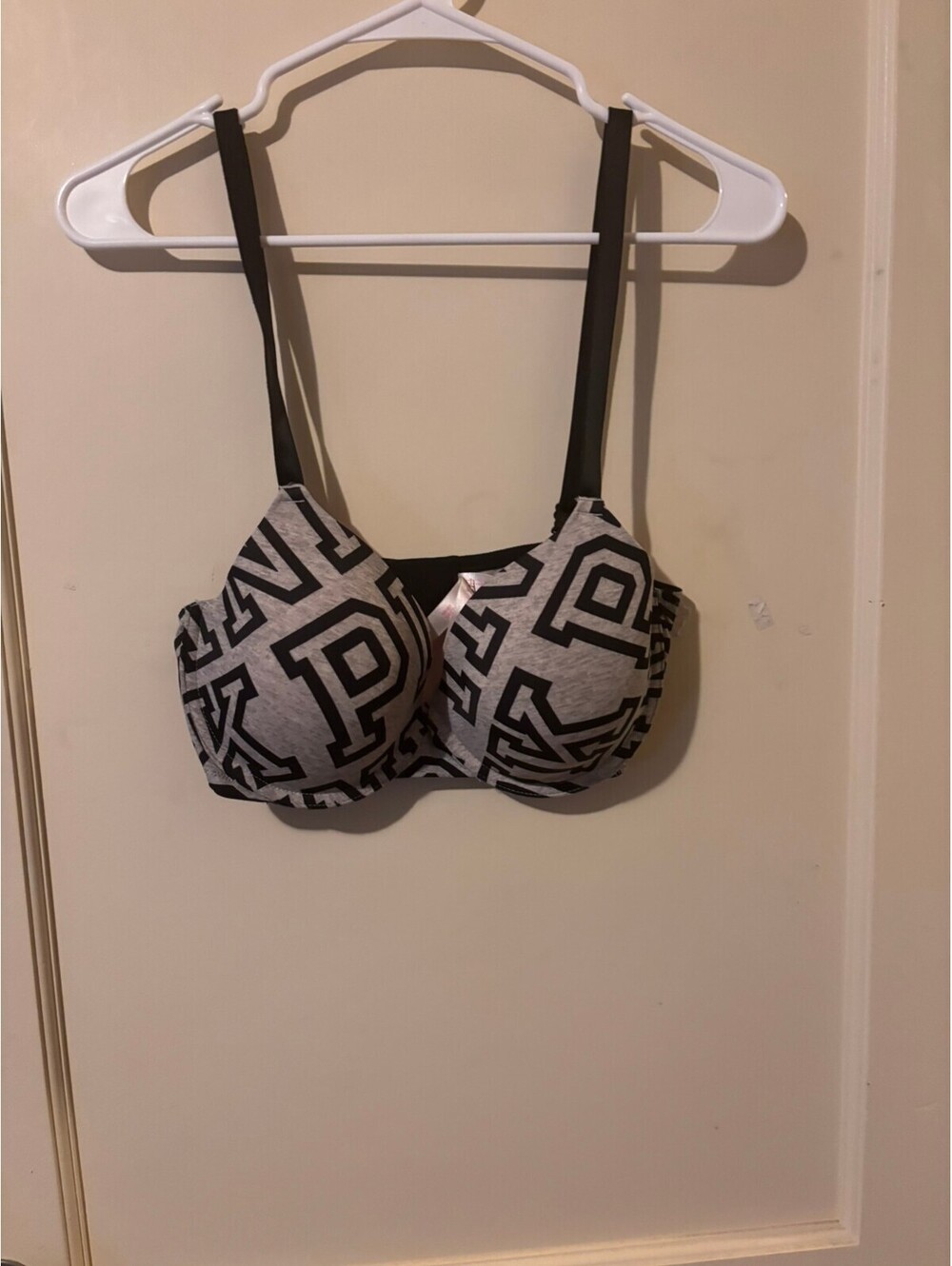 PINK black and white logo bra 36D